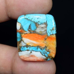Cabochon a cuscino di turchese spinoso naturale da 31,15 ct / Pietra preziosa arancione, blu e bianca brillante / Pietra sciolta per la creazione di gioielli