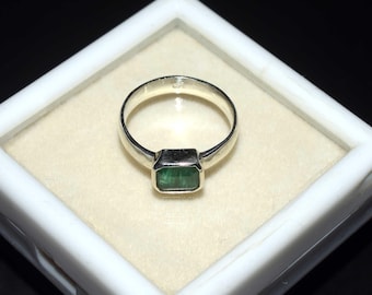 Eye Catching Beauty 925 Sterling Silver Emerald Ring, Emerald Silver Ring, Birthday Ring, Silver Ring, Octagon Shape Emerald Ring Size US 6