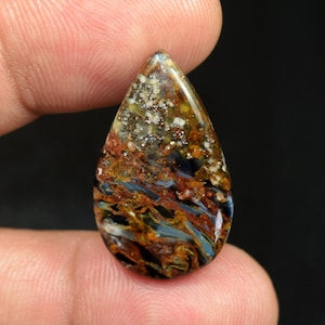Pedra preciosa pietersita, pedra preciosa solta cabochão de pêra pietersita de designer natural, pingente de prata pietersita, anel pietersita 15,55 Cts