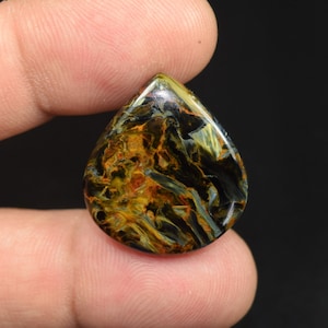 Cabochon di Pietersite naturale da 24,35 carati, pietra preziosa a forma di lacrima con effetto lampo, accessori per gioielli, pietra a spirale blu-marrone dorata