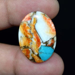 Cabochão de turquesa Spiny Oyster 24,95 ct | Gema composta laranja, branca e azul | Pedra para joalheria | Cristal curativo | Artesanato