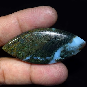 Cabochon en agate mousse polie de 57,30 cts – Pierre verte naturelle pour bijoux, emballage métallique, cristaux curatifs, pierre de collection