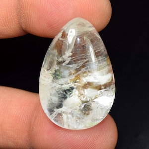 68,40 Cts Natural Lodolita Jardim Quartzo Pera Cabochão Pedra Preciosa Solta