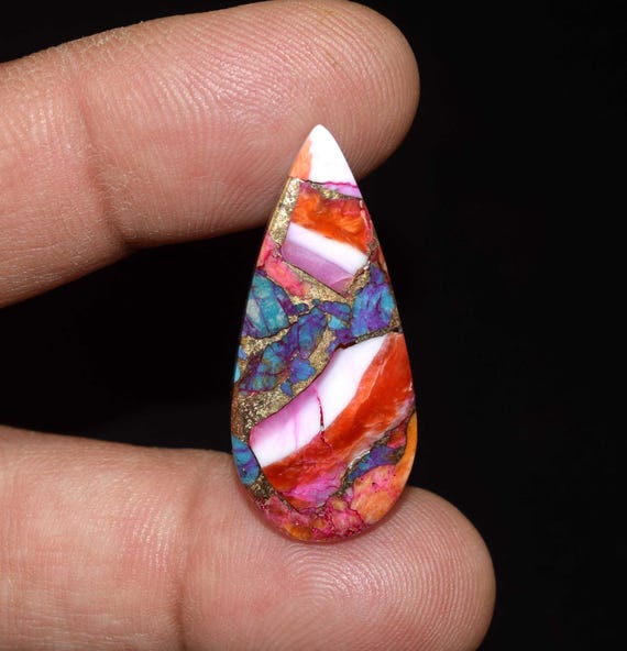 Pink Spiny Oyster Copper Turquoise Cabochon, Natural Pink Spiny