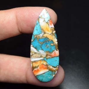 Cabochon di turchese rame Mojave Spiny Oyster, pietra preziosa sfusa naturale Cabochon di turchese Mojave Spiny Oyster, turchese dell'Arizona 29,65 carati.