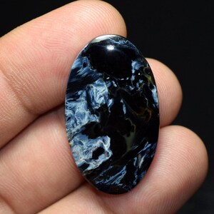 Cabochão de Pietersita Natural 22ct – Pedra preciosa rara em formato de redemoinho azul para joalheria – Cristal curativo polido oval – Pedra preciosa para colecionadores