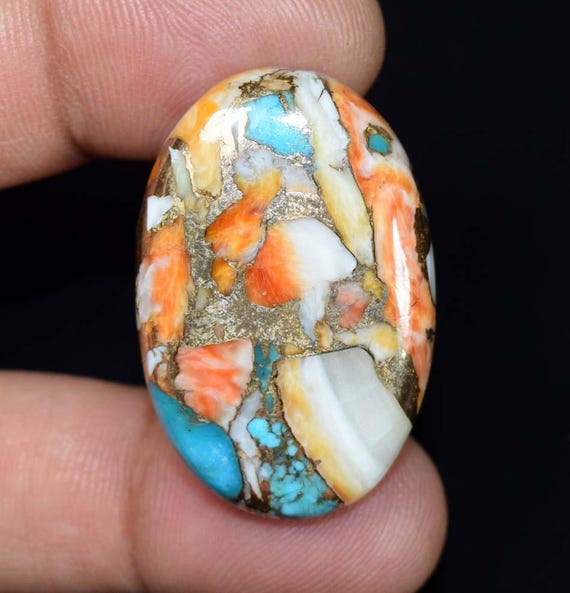 Spiny Oyster Copper Turquoise Cabochon, Natural Mojave Spiny