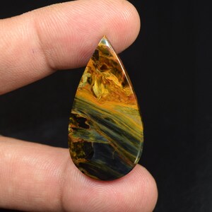 Pietersita de fogo dourado, Pietersita de chama dourada rara natural cabochão de pêra pedra preciosa solta, Pietersita para anel com pingente 28,20 Cts