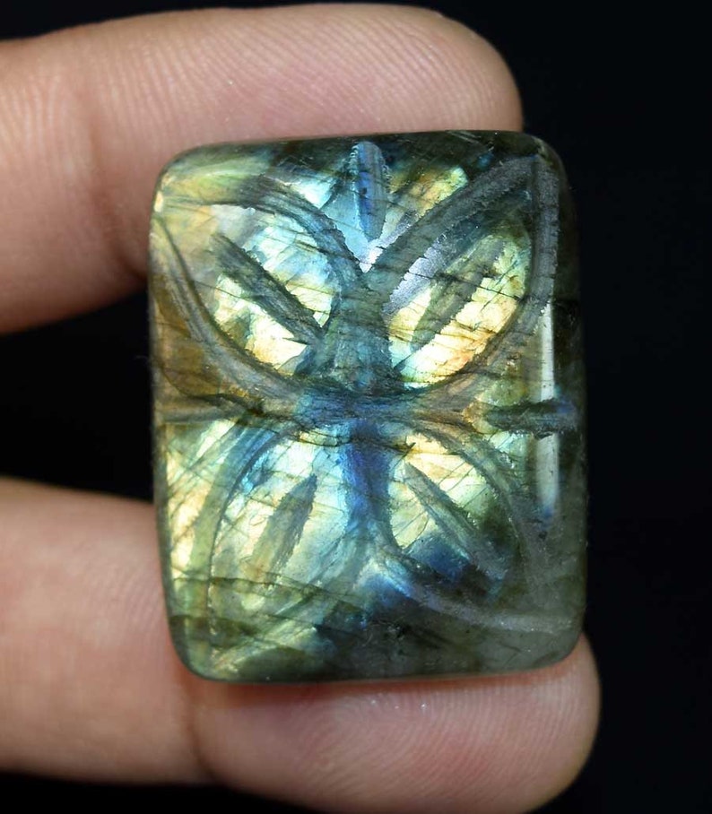 Natural Labradorite Cushion Shape Full Flashy Fire Screaming Carving Labradorite Loose Gemstone Carved 76.65 Cts Labradorite Pendant