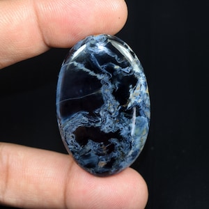 Cabochon pietersiet, natuurlijke pietersiet met eilandpatroon, blauwe vuur zeldzame cabochon pietersiet, natuurlijke pietersiet voor hanger 65,85 cts