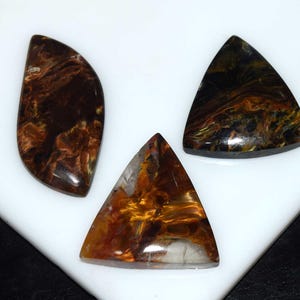 Golden Fire pietersiet 3-delige partij, topkwaliteit natuurlijke zeldzame gouden vlam pietersiet cabochon losse edelsteen, pietersiet voor hanger of ring