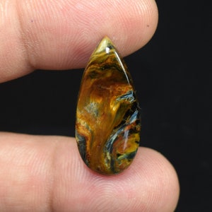 Pietersita de fogo dourado, Pietersita de chama dourada rara natural cabochão de pêra pedra preciosa solta, Pietersita para anel com pingente 15,90 Cts