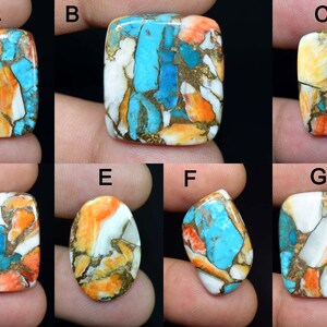 Cabochon turchese ostrica spinosa / Pietra preziosa rettangolare per la creazione di gioielli / Pietra composita blu-arancio vibrante JU328