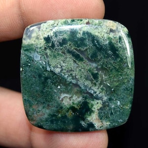 65,00 cts, pierre précieuse naturelle cabochon d'agate mousse pour bijoux, 36 x 36 x 4,5 mm