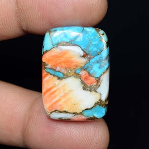 Cabochon a cuscino di turchese spinoso vibrante da 32,95 ct / pietra preziosa blu-arancione per gioielli personalizzati