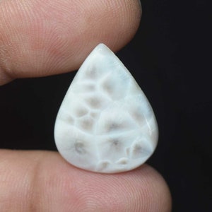 Cabochão de Thomsonita Natural 12,85 Cts em Formato de Pera, Pedra Preciosa Rara | Pedra Pectolita Branca | Fabricação de Joias | Cristal de Cura | Pedra Preciosa de Colecionador