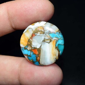 Cabochon rotondo di turchese Mojave Spiny Oyster color rame, pietra preziosa sfusa di turchese Mojave Spiny Oyster naturale, turchese di prima qualità da 28,65 carati.
