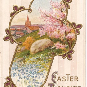 Carte postale ancienne de Pâques, embossée, vers 1910, "Easter Thoughts"