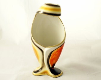 Vintage Sesto Fiamma Vase # 2175 Italy, hand painted porcelain, red, orange with gold trims, around 1950