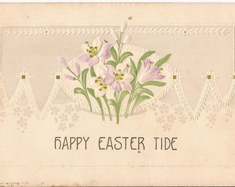 Antique Easter postcard, embossed, bouquet of crocus, "Happy Easter Tide", printed in Germany, never posted.