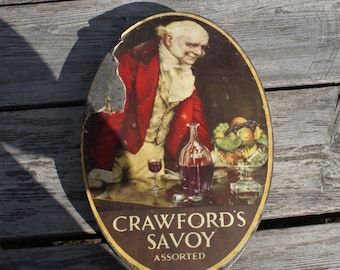 Rare antique tin box, Crawford's Savoy Assorted Biscuits, 1930's, Great Britain