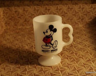 Mickey Mouse Pedestal Mug Cup B Handle Walt Disney Productions Milkglass USA