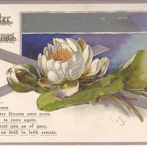 Carte postale ancienne de Pâques, Easter Greetings, illustration signée C.V.G., image religieuse