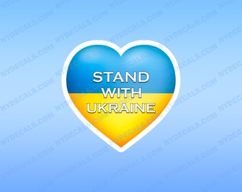 Adesivo United For Ukraine Cuore - 10x10 Cm, Vinile Autoadesivo, #unitedforukraine, Prodotto UK