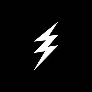 May include: A white lightning bolt graphic on a black background.