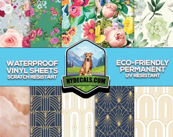 Pattern Vinyl Sheets, Permanent Outdoor Adhesive Vinyl Sheets,Floral Vinyl, Modern, Product Photography Surfaces