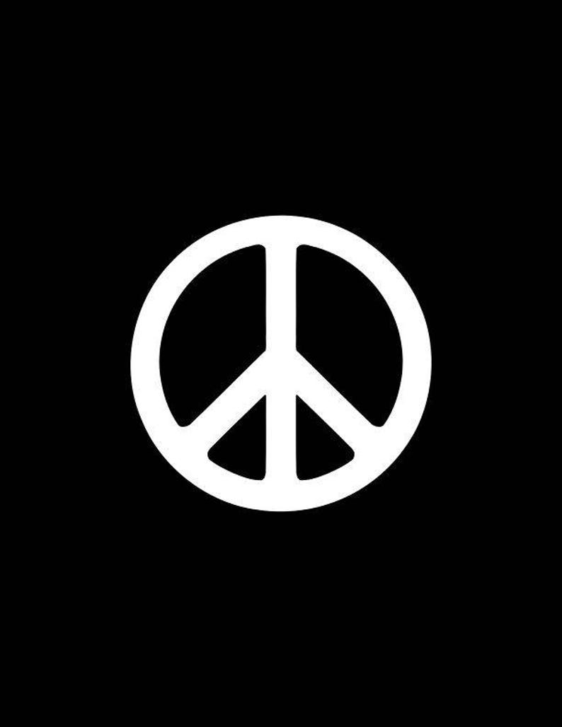 May include: A white peace sign symbol on a black background.