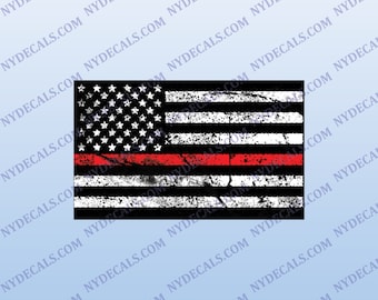 Thin Red Line Flag Decal , Firefighter Decal, Weathered Flag Decal , Firefighter Stickers , Thin Red Line Sticker, Firefighter Car Decals