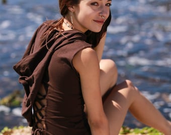 Top con capucha estilo boho de hadas, ropa de hadas para festivales boho, estilo hippie elfo para Burning Man y raves.