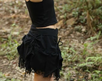 Minifalda estilo boho de hada, ropa hippie de festival de duendes, falda steampunk boho de encaje con volantes