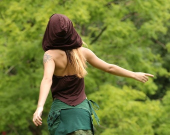 Top bohemio con capucha estilo Pixie Hood, estilo festivalero bohemio, ropa hippie de hadas, elfos y rave psytrance