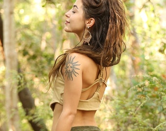Boho Yoga Crop Top, Festival Pixie Hippie Fairy Clothing, Tribal Psytrance Rave Outfit
