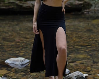 Boho Festival Maxi Skirt with Splits, Long Hippie Bohemian Harem Style, Goddess Pixie Tribal
