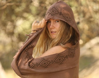 Tribal Kapuze Schal, Baumwolle Handblockdruck, Festival Boho Style Hippie Kleidung, Boho Outfit