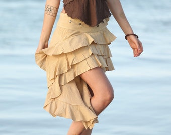 Cotton Ruffle Pixie Skirt, High Low Wrap, Boho Festival Boho Flamenco Fairy Hippie Clothing