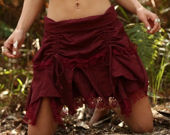 Boho Festival Mini Skirt, Pixie Fairy Steampunk Clothing, Hippie Rave Psytrance Outfit