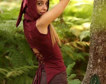 Top con capucha de hada Pixie, estilo rave de festival de hadas, estilo steampunk psytrance boho.