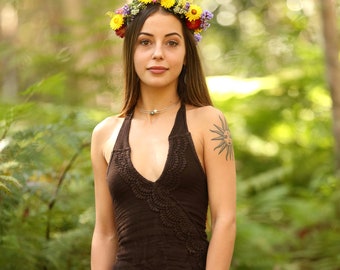 Fairy Pixie Cotton Halter Top, Festival Faerie Hippie Style, Rave Boho Backless Pointed Outfit