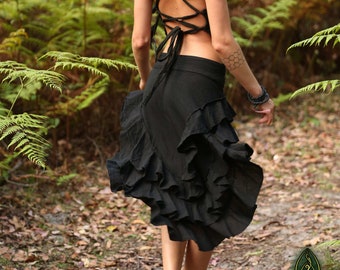 Flamenco Cotton Ruffle Skirt, Boho High Low Wrap, Festival Dancing Fairy Pixie Tribal Clothing