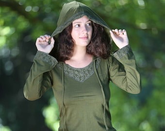 Long Sleeve Pixie Hood Top, Boho Festival Clothing, Hippie Elven Pullover, Fairy Bohemian Style