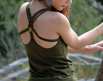 Boho Yoga Top, Flower of Life Tribal, Criss Cross Straps, Festival Fairy Pixie Outfit