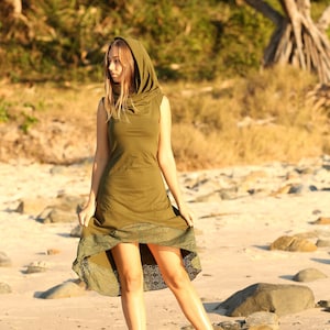 Boho Hooded Dress, Elven Dress, Pixie Dress, Hippie Dress, Short to Long Dress, Bohemian Maxi Dress, Fairy Dress, Festival Dress,