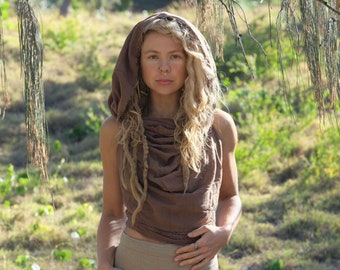 Festival Boho Hooded Top, Backless Bohemian Hippie Clothing, Tribal Pixie Fairy Outfit