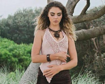 Boho Festival Halter Top, Pixie Fairy Elven Summer Tank, Psytrance Bohemian Hippie Backless