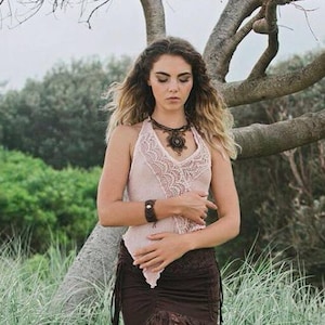 Boho Festival Halter Top, Pixie Fairy Elven Summer Tank, Psytrance Bohemian Hippie Backless