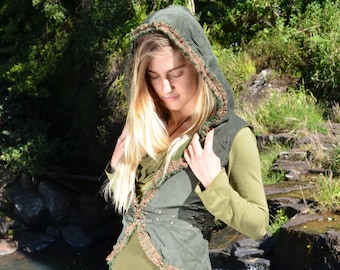 Elven Pixie Hood Vest, Fairy Fleece Boho Hippie Top, Festival Faerie Bohemian Style